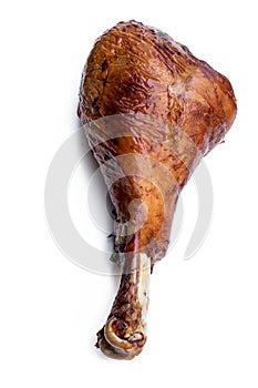 Roasted turkey leg isolated on white