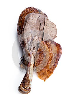 Roasted turkey leg isolated on white