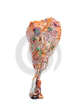 Roasted turkey leg isolated on white