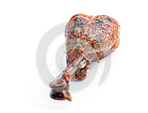 Roasted turkey leg isolated on white