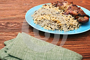 Roasted turkey leg with wild rice