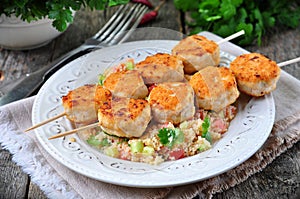 Roasted turkey meat balls with couscous and vegetables