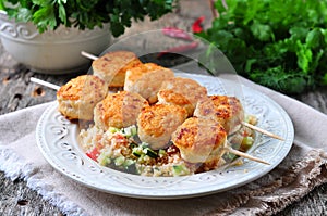 Roasted turkey meat balls with couscous and vegetables