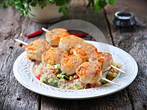 Roasted turkey meat balls with couscous and vegetables