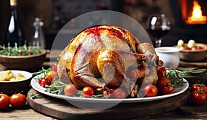 Roasted Turkey Served with a Red Wine Menu for Celebration
