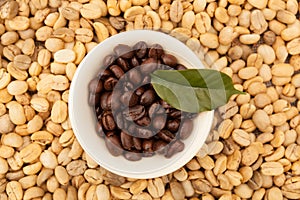 Roasted and unroasted coffee beans