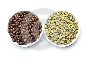 Roasted and unroasted coffee beans