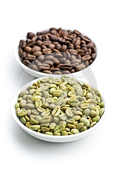 Roasted and unroasted coffee beans