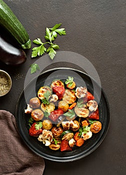 Roasted vegetables on plate