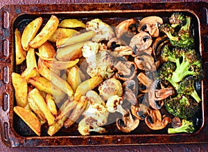 Roasted veggies in a baking tray