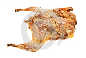 roasted whole flattened quail isolated on white photo