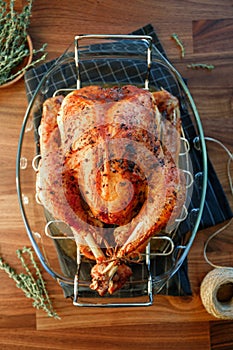Roasted whole turkey on a table