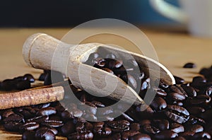 Roasters coffee bean in wood spoon photo