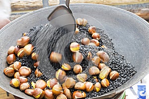 Roasting chestnuts in the pan