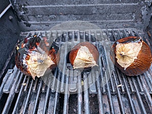 Roasting eggplant on grill