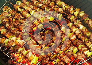 Roasting meat on a barbecue