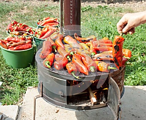 Roasting red paprika for winter provisions