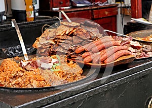 Roasting sausage and meat otdoor photo