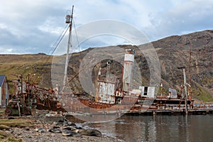 Roasty whaler ship stranded in Grytviken, South Georgia, Antarctica. photo