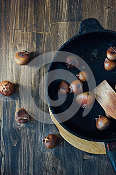 Roated chestnuts on pan