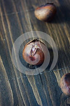 Roated chestnuts on pan