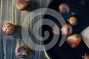 Roated chestnuts on pan