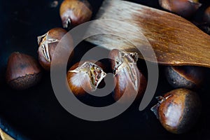 Roated chestnuts on pan