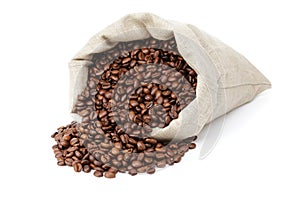 Roated coffee beans spill out of the bag