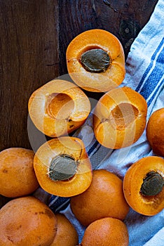 Robada freestone apricots cut into halves photo