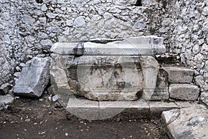 Robbed lycian sarcophagus in Olympos archeological site, Turkey