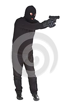 Robber aiming with his gun
