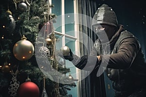 Robber black mask holiday stealing. Generate Ai