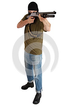 Robber in black mask with shotgun