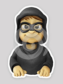 Robber character 3d rendered illustration., 3D Cyber Spy Illustration Render., hacker 3d render icon illustration for website,