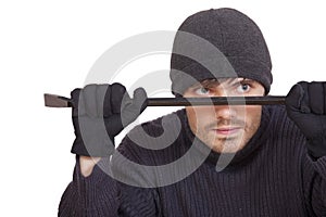 Robber with crowbar