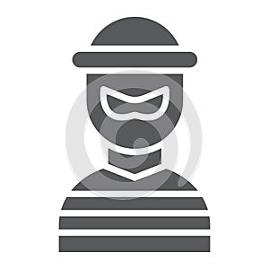 Robber glyph icon, burglar and criminal, bandit sign, vector graphics, a solid pattern on a white background.