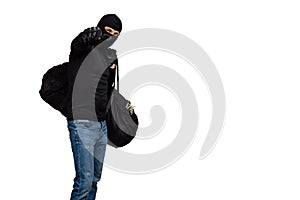 Robber with a gun and a bag of money