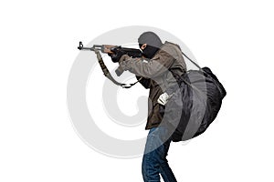 Robber with a gun and a bag of money