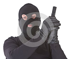 Robber with his gun isolated