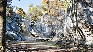 Robber`s Cave State Park, cave trail with rocks and autumn colors