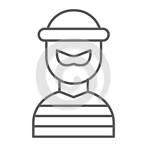 Robber thin line icon, burglar and criminal, bandit sign, vector graphics, a linear pattern on a white background.