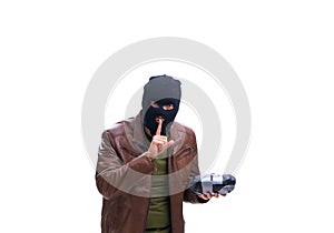 Robber wearing balaclava isolated on white background