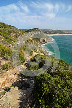 Robberg peninsula Nature Reserve path above the Indian ocean South Africa