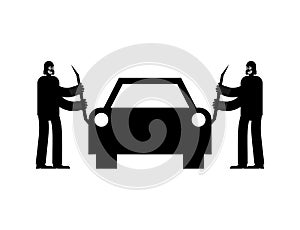 Robbers rob car. Thieves plunder vehicle. sign icon Vector illustration photo