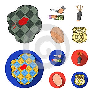 Robbery attack, fingerprint, police officer badge, pickpockets.Crime set collection icons in cartoon,flat style vector