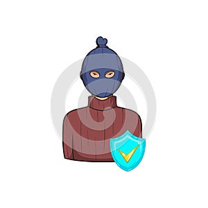 Robbery insurance icon, cartoon style