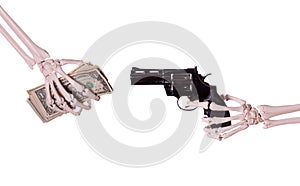 Robbery - skeleton hand with gun photo