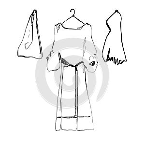 Robe for the shower, bathrobe, doodle, sketch illustration