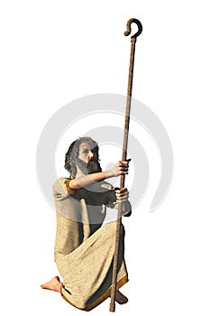 Robed bearded hermit with shepherd crook