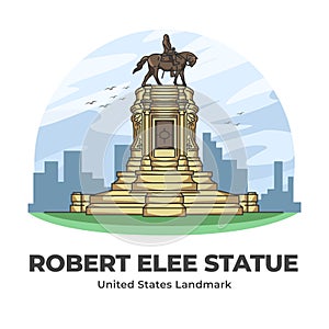 Robert Elee Statue United States Landmark Minimalist Cartoon Illustration